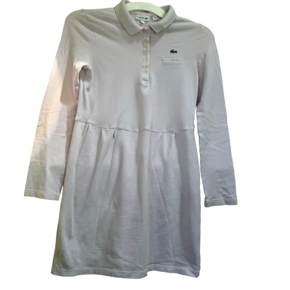 Lacoste Polo Cotton Dress Pink Long Sleeves Collar Alligator A Line Girls Button